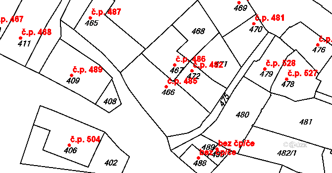 Jemnice 485 na parcele st. 466 v KÚ Jemnice, Katastrální mapa