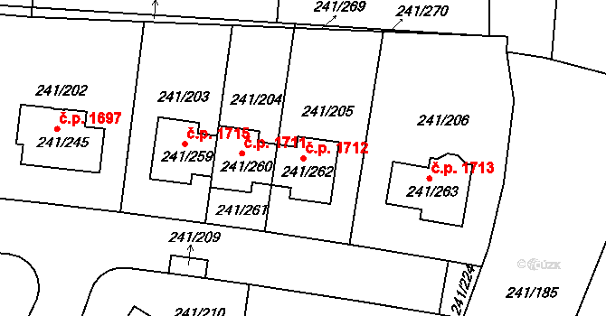 Dubeč 1712, Praha na parcele st. 241/262 v KÚ Dubeč, Katastrální mapa