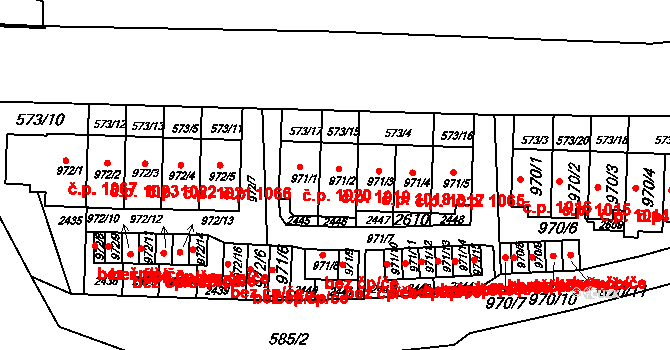 Borovina 1019, Třebíč na parcele st. 971/2 v KÚ Třebíč, Katastrální mapa
