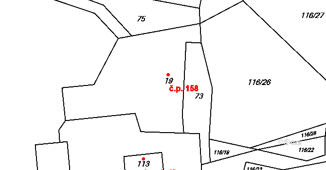 Tylov 158, Lomnice na parcele st. 19/1 v KÚ Tylov, Katastrální mapa