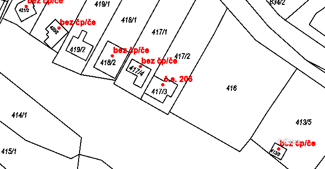 Pražské Předměstí 206, Bílina na parcele st. 417/3 v KÚ Bílina, Katastrální mapa