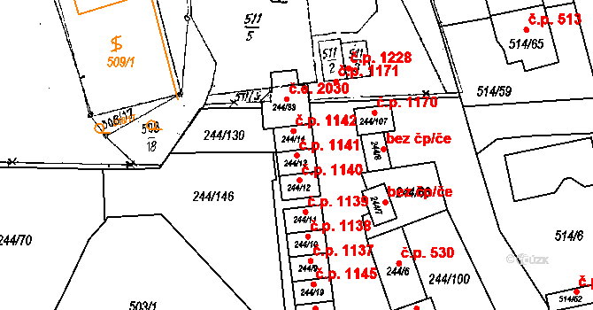 Dobšice 1141 na parcele st. 244/13 v KÚ Dobšice u Znojma, Katastrální mapa