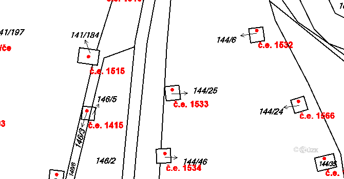 Červený Hrádek 1533, Jirkov na parcele st. 144/25 v KÚ Červený Hrádek u Jirkova, Katastrální mapa