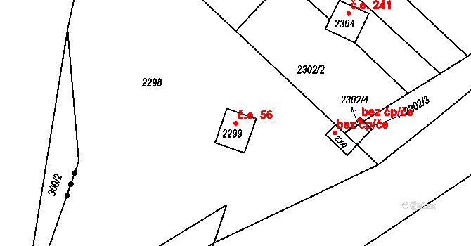 Strkov 56, Planá nad Lužnicí na parcele st. 2299 v KÚ Planá nad Lužnicí, Katastrální mapa