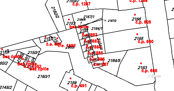 Děčín II-Nové Město 885, Děčín na parcele st. 2157 v KÚ Děčín, Katastrální mapa
