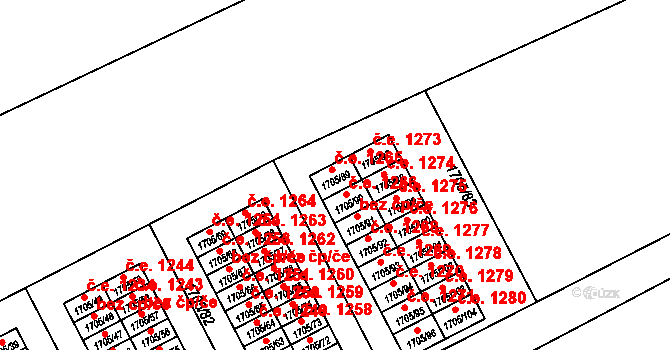 Kopřivnice 1265 na parcele st. 1705/89 v KÚ Kopřivnice, Katastrální mapa