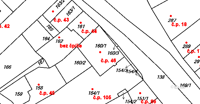 Bystřice nad Pernštejnem 46 na parcele st. 160/1 v KÚ Bystřice nad Pernštejnem, Katastrální mapa
