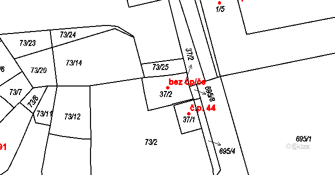 Krupka 39136396 na parcele st. 37/2 v KÚ Soběchleby u Krupky, Katastrální mapa