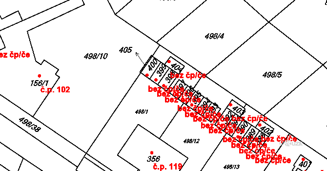 Čelákovice 39906396 na parcele st. 398 v KÚ Sedlčánky, Katastrální mapa