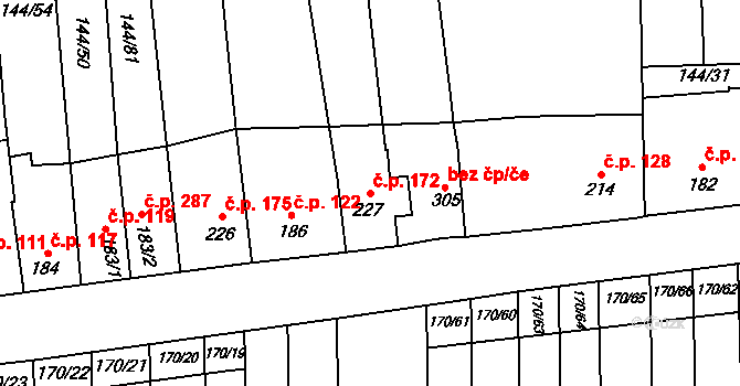 Louky 172, Zlín na parcele st. 227 v KÚ Louky nad Dřevnicí, Katastrální mapa