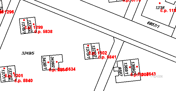 Zlín 1302 na parcele st. 1375/1 v KÚ Zlín, Katastrální mapa