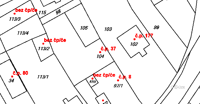 Žimrovice 37, Hradec nad Moravicí na parcele st. 104 v KÚ Žimrovice, Katastrální mapa