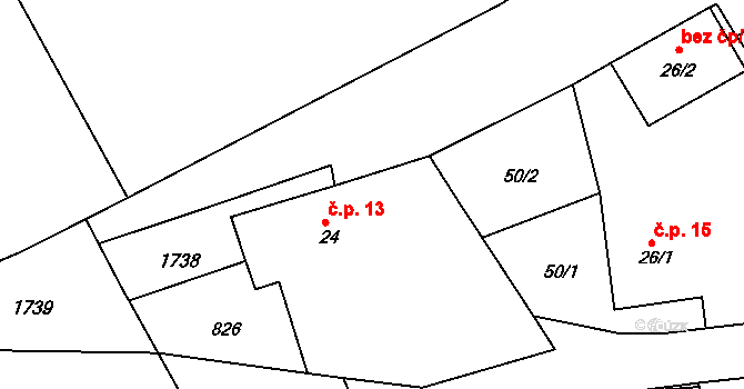 Úblo 13, Brumovice na parcele st. 24 v KÚ Úblo, Katastrální mapa