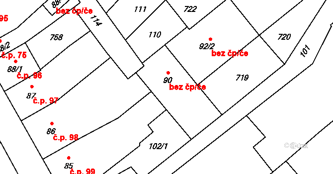Opava 46426396 na parcele st. 90 v KÚ Vávrovice, Katastrální mapa