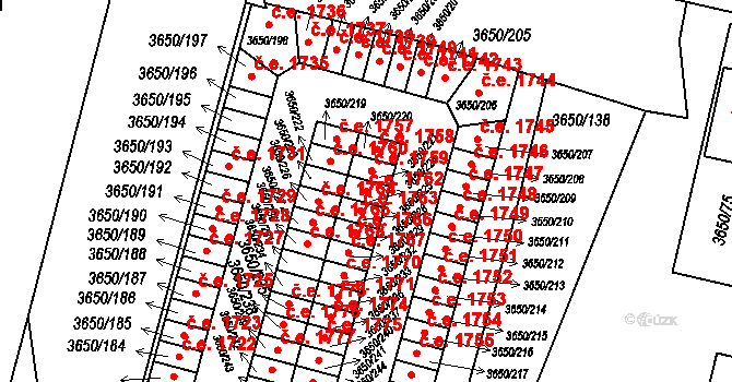 Jindřichův Hradec III 1762, Jindřichův Hradec na parcele st. 3650/224 v KÚ Jindřichův Hradec, Katastrální mapa