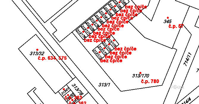 Vyškov 48955396 na parcele st. 313/172 v KÚ Vyškov, Katastrální mapa