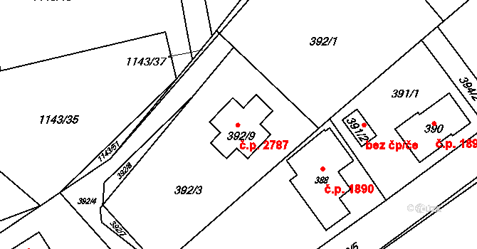 Rožnov pod Radhoštěm 2787 na parcele st. 392/9 v KÚ Tylovice, Katastrální mapa