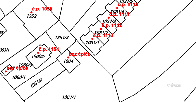 Třešť 1113 na parcele st. 1031/1 v KÚ Třešť, Katastrální mapa