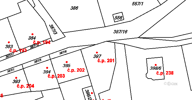 Svinařov 201 na parcele st. 397 v KÚ Svinařov u Kladna, Katastrální mapa