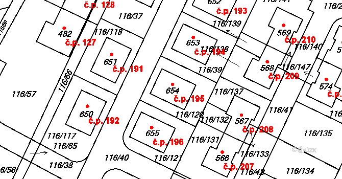 Horoušany 195 na parcele st. 654 v KÚ Horoušany, Katastrální mapa