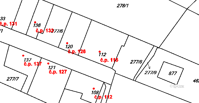 Neratovice 115 na parcele st. 112 v KÚ Neratovice, Katastrální mapa