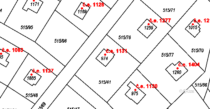 Hradištko 1131 na parcele st. 974 v KÚ Hradištko pod Medníkem, Katastrální mapa