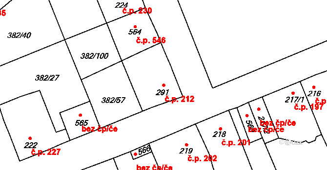 Rudná 212 na parcele st. 291 v KÚ Dušníky u Rudné, Katastrální mapa