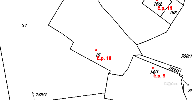 Mašovice 10, Dolní Hořice na parcele st. 15 v KÚ Mašovice, Katastrální mapa
