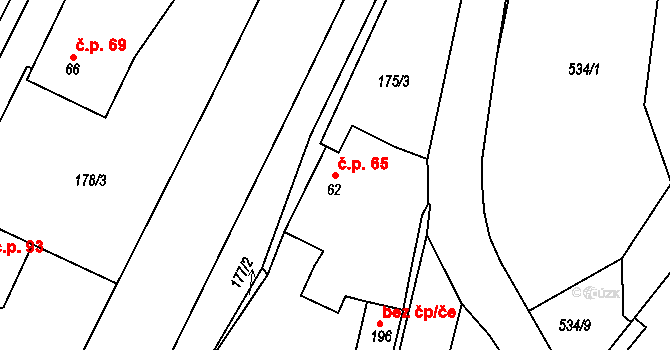 Rybnice 65 na parcele st. 62 v KÚ Rybnice u Kaznějova, Katastrální mapa