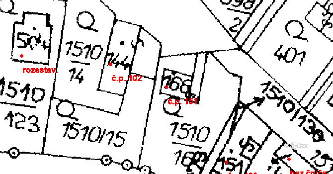 Horní Ředice 151 na parcele st. 166 v KÚ Horní Ředice, Katastrální mapa
