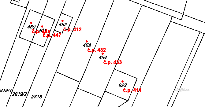 Lysice 433 na parcele st. 454 v KÚ Lysice, Katastrální mapa