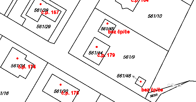 Jestřebí 179 na parcele st. 561/44 v KÚ Jestřebí u České Lípy, Katastrální mapa