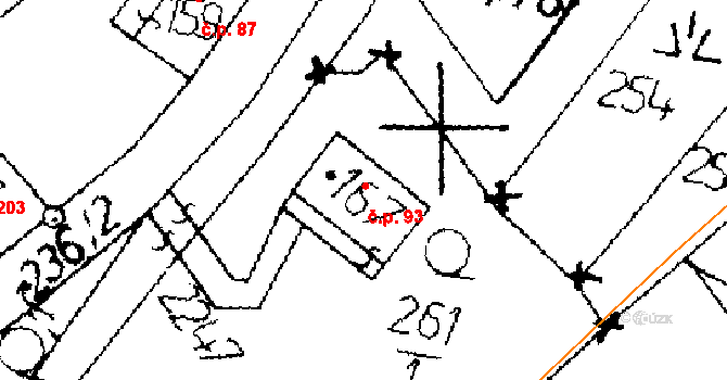 Merboltice 93 na parcele st. 167 v KÚ Merboltice, Katastrální mapa