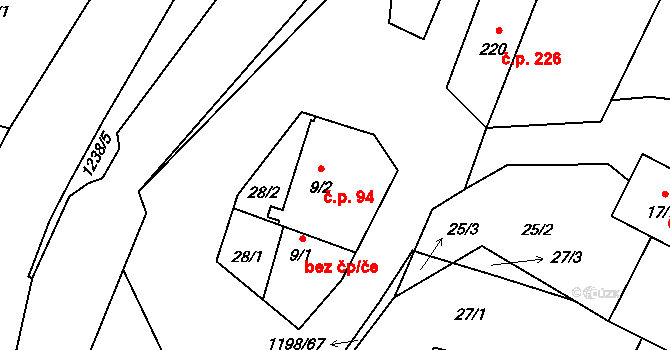 Mořkov 94 na parcele st. 9/2 v KÚ Mořkov, Katastrální mapa