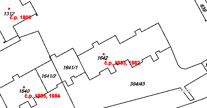 Nový Jičín 1982,1983 na parcele st. 1642 v KÚ Nový Jičín-Dolní Předměstí, Katastrální mapa