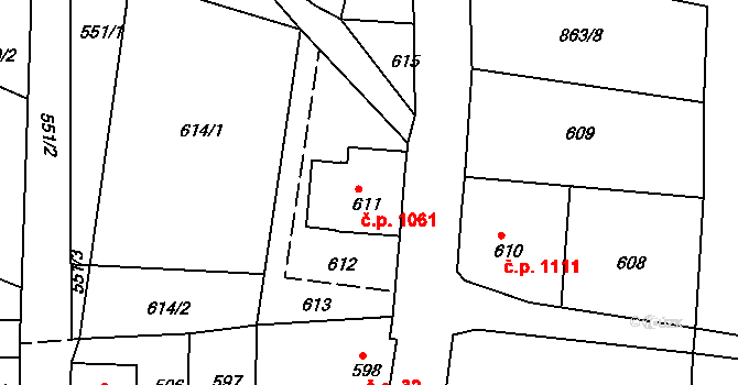 Vejprty 1061 na parcele st. 611 v KÚ Vejprty, Katastrální mapa
