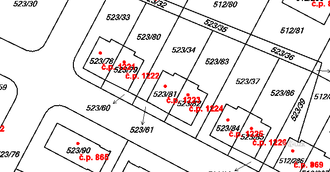 Srubec 1223 na parcele st. 523/81 v KÚ Srubec, Katastrální mapa