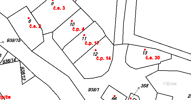 Rejčkov 14, Dolní Město na parcele st. 12 v KÚ Rejčkov, Katastrální mapa