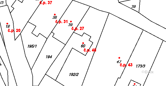 Tojice 48 na parcele st. 60 v KÚ Tojice, Katastrální mapa