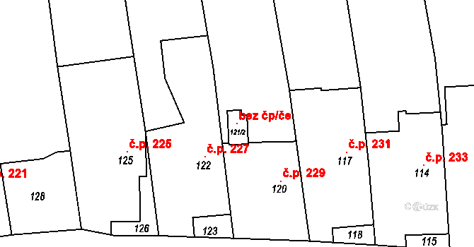 Staříč 97758396 na parcele st. 121/2 v KÚ Staříč, Katastrální mapa