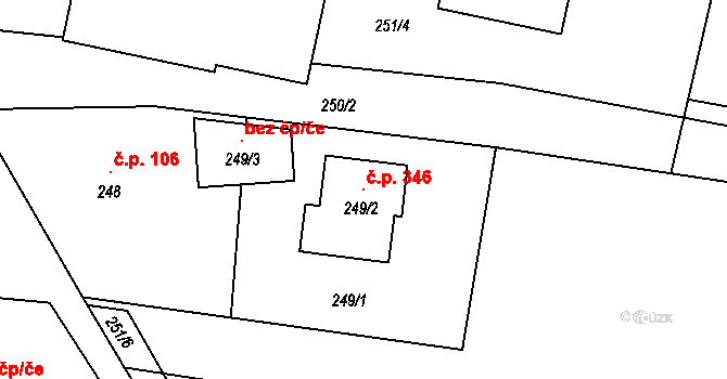 Adamov 346 na parcele st. 249/2 v KÚ Adamov u Českých Budějovic, Katastrální mapa