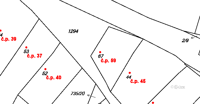 Soběsuky 59, Neurazy na parcele st. 67 v KÚ Soběsuky u Nepomuka, Katastrální mapa
