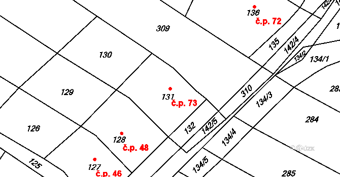 Horní Lapač 73 na parcele st. 131 v KÚ Horní Lapač, Katastrální mapa