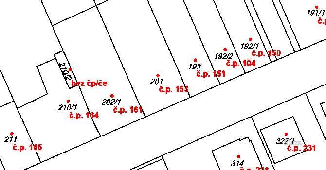 Pravčice 153 na parcele st. 201 v KÚ Pravčice, Katastrální mapa