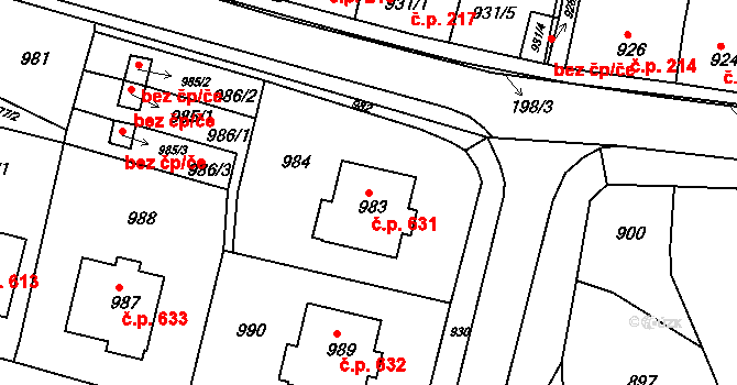 Jaroslavice 631 na parcele st. 983 v KÚ Jaroslavice, Katastrální mapa