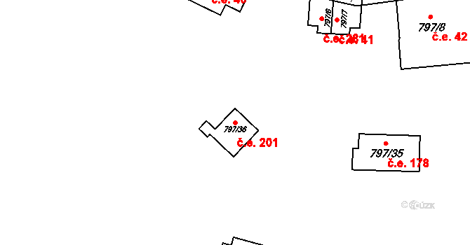 Oslnovice 201 na parcele st. 797/36 v KÚ Oslnovice, Katastrální mapa