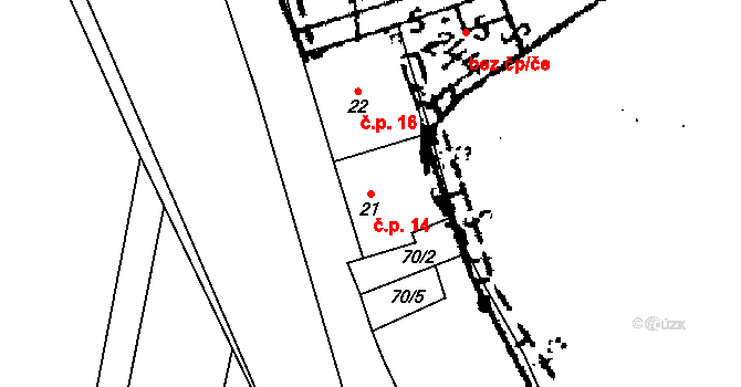Svrčov 14, Lazníky na parcele st. 21 v KÚ Svrčov, Katastrální mapa