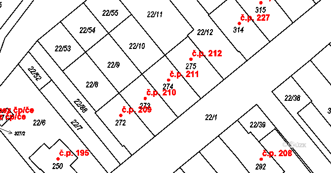 Opatovice 211 na parcele st. 274 v KÚ Opatovice u Hranic, Katastrální mapa