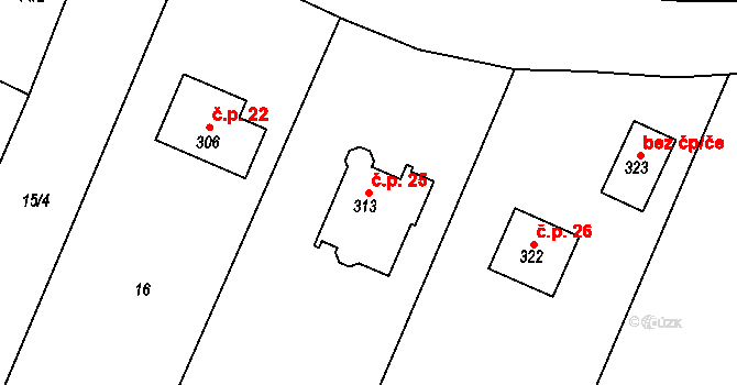 Suhrovice 25, Kněžmost na parcele st. 313 v KÚ Suhrovice, Katastrální mapa