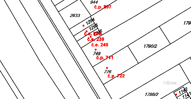 Tišnov 711 na parcele st. 749 v KÚ Tišnov, Katastrální mapa